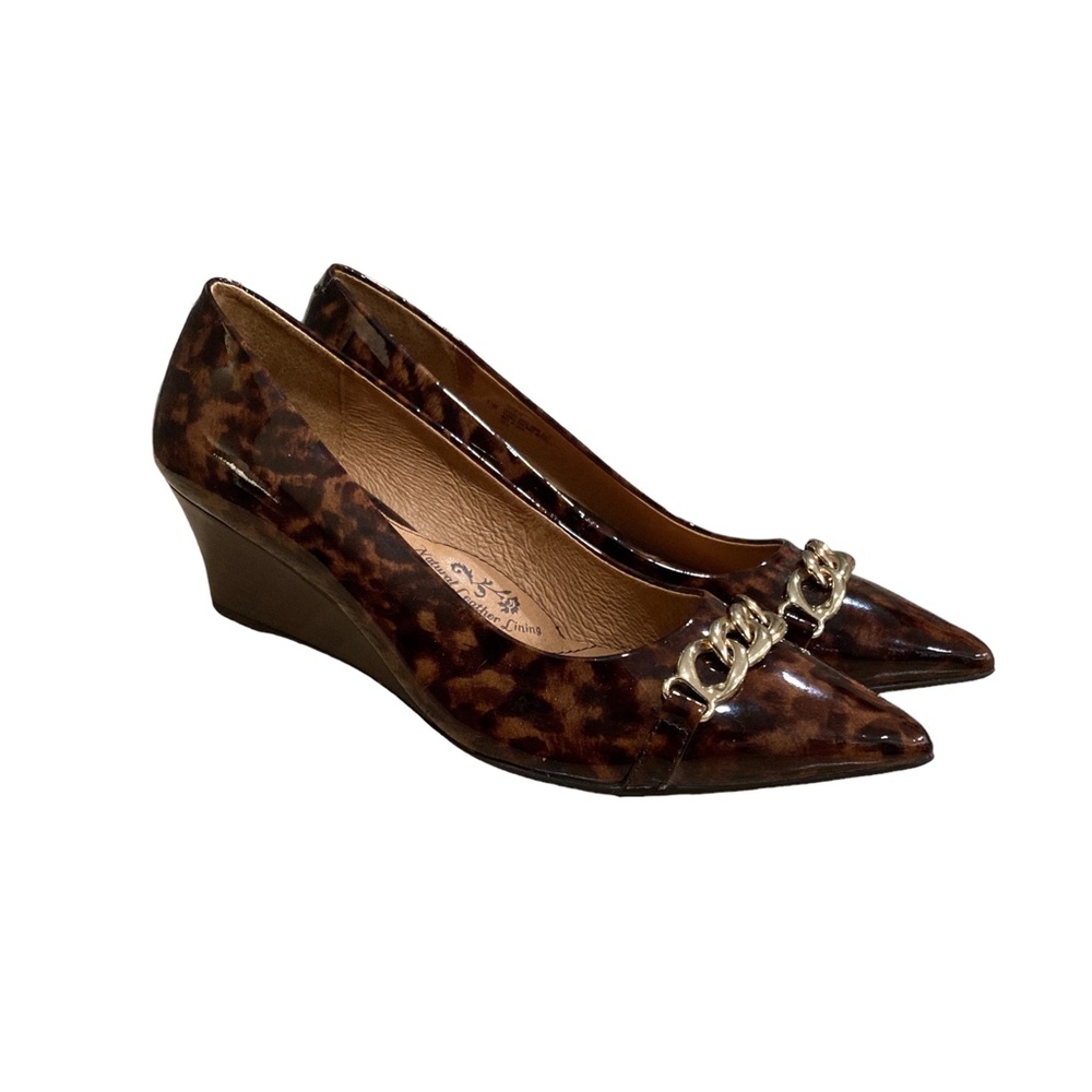 Sofft Brown Patent Leopard Print Pointed Toe Wedg… - image 1